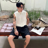 AIDASE  -  Silver Mesh Hollow Out Short Sleeve T-Shirt Men's Summer Trend Neutral Style Knitted Vest Breathable Round Neck Cotton Top aidase-shop