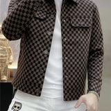 Aidase New Checkered Jacket Men's Trendy Brand Flip Collar High End Fashion Printed Casual Slimming Coat for Men
