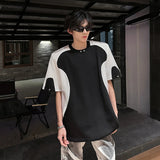 AIDASE  -  Short Sleeved Men's T-shirt American Style High Street Shoulder Pad Round Neck Contrast Color Spliced Design Tops 21E5861 aidase-shop