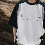 AIDASE  -  Oversized Summer New Japanese T-shirt Men Cotton Mesh Patchwork Printed Jersey Round Neck Loose Couple Short Sleeve Top Tees aidase-shop