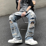 AIDASE  -  European and American High Street Spring and Autumn Vintage Destruction Washed Straight leg Jeans Couple Hip Hop Casual Pants