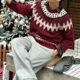 AIDASE  -  New Casual Mens Knitting Sweater Autumn Winter Daily Leisure Mens Knitted Jumper Tops Men Vintage Geometric Jacquard Sweaters aidase-shop