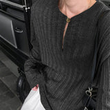 AIDASE  -  Men T Shirt Solid Color Knitted O-neck Long Sleeve Casual Male Tee Tops Streetwear 2025 Loose Fashion Men Pullovers aidase-shop