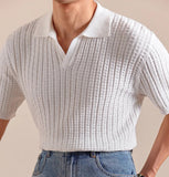 AIDASE  -  Italy Polo Jacquard V-neck Knitted Polo Shirt For Men's Cotton Blend Casual Summer Men Polo Shirt Short Sleeve Mannen Polo aidase-shop