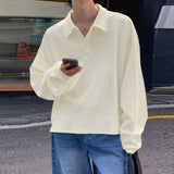 AIDASE  -  Men Shirt Solid Color Lapel Long Sleeve Korean Style Casual Men Clothing Streetwear Loose Fashion Leisure Male Tee Tops aidase-shop