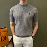 AIDASE  -  Men's Knitted Ice Silk Short Sleeve Polo Shirt round Neck Slim Fit Business Casual Pure Color Summer Breathable Fashion Top aidase-shop