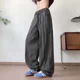 AIDASE  -  Summer New Men's Casual Pants Vintage Striped Decoration High Street Drawstring Straight Wide-Leg Trousers Trend 21E6539