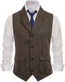 Aidase Men's Vests Casual Suit Vest Notch Lapel with Two Pockets Herringbone Waistcoat for Wedding Groomsmen  Men Vest