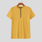 AIDASE  -  Men T Shirt Knitted Solid Color Zipper O-neck Short Sleeve Male Tee Tops Streetwear 2025 Fashion Casual Men Clothing aidase-shop