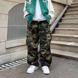 AIDASE  -  High Street Retro Hiphop Pants Baggy Camouflage Cargo Pants Men's Straight Skateboard Street Dance Jogger Pants Trendy Tie Foot aidase-shop