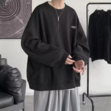 Korean Men Sweatshirts Hip Hop Solid Color Basic O Neck Oversized Pullovers  Autumn Fashion Casual Long Sleeve Tops aidase-shop