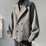 AIDASE  -  Autumn Winter Youthful Vitality Woolen Coats Men Loose Casual Turn Down Collar Outwear Male Fashion Double Breasted Short Jacket aidase-shop