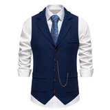 Aidase Men's Retro Lapel Chain Vest Fashion Herringbone Coarse Tweed Pockets Suit Vest British Casual Vintage Gentleman Leisure Party aidase-shop