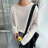 Aidase Mens Casual Knitted Long-Sleeved Tops Genderless 2024 New Fashion Individuality Solid Color Simple Thin Comfort T-Shirt Unisex aidase-shop