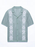 AIDASE  -  Retro Pattern Contrast Color Shirt Knitting Short Sleeve Button-up Lapel Mens Shirts Summer Casual Breathable Hollow Out Shirts aidase-shop