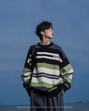 AIDASE  -  Winter Men's Retro O-neck Sweater with Contrasting Stripes Casual Loose Pullover Sweater for Teenagers Preppy Striped Cardigan aidase-shop