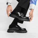 Men Harajuku Korean Style Streetwear Business Casual Thick Platform Leather Wedding Loafers Shoes Male Leather Shoe Man aidase-shop