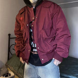 AIDASE  -  Wine Red Pilot Jacket Men's Spring Irregular Single Breasted Coat Vintage American S-star Baseball Jacket Couple College Outwear aidase-shop