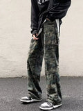 Aidase Trousers with Pockets Straight Splicing Men's Jeans Camouflage Man Cowboy Pants Wide Leg 2023 Korean Autumn Soft 90s Streetwear