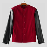 AIDASE  -  Men Jackets PU Leather Patchwork O-neck Long Sleeve Button Male Coats Streetwear 2025 Fashion Casual Jackets Men S-5XL aidase-shop