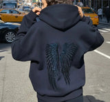 AIDASE  -  Women Angel Wings Solid Color Hoodie Y2k Hollow Out Lace Patchwork Sweatshirt Female Casual Street Long Sleeve Tops aidase-shop