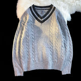 Aidase V-neck Section Men's Knitted Sweater Ribbed Hem Fashion Splicing Pullover Korean Loose Autumn Knit Sweater