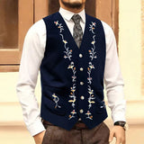 AIDASE  -  Retro Pattern Embroidery Corduroy Vest Coat Men Spring Fashionable Button-up V Neck Waistcoats Mens Casual Sleeveless Cardigans aidase-shop