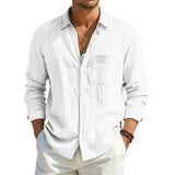 AIDASE  -  Men's Linen Texture Long Sleeve Shirt Light Blue Casual Button Down Shirts with Pocket Summer Old Money Style Breathable Tops aidase-shop