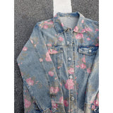 Aidase 2025 New Rose Print Denim Jackets for Men Women Vintage Jeans Coats Gothic Oversized Male's Casual Clothes