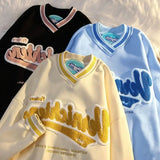Aidase Men's Sweatshirts Embroidered Letters V-neck Sweater Women's Autumn Winter New Loose Couple Long Sleeves Casual Jacket Tops