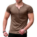 AIDASE  -  Men's Summer New European and American Men's Henley Shirt Solid Button Slim Fit T-shirt for Men aidase-shop