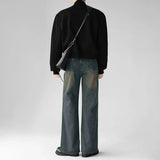 AIDASE  -  Korean Popular Baggy Jeans Men Y2k Pants Washed Vintage Straight Wide-Leg Pants Hip Hop High Street Bell Bottoms Denim Trousers aidase-shop