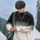 Aidase Faux Mink Plush Gradient Splicing Design Sweater Men's Autumn Winter Loose Lazy Wind Warm Couple Knit Sweater Keep Warm Velvet aidase-shop