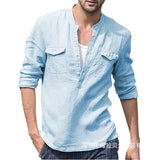 AIDASE  -  A Large Number of Spot 2025 Cross-border Foreign Trade Amazon Men's Cotton Linen Casual Long-sleeved Shirts with Pockets Shirts aidase-shop