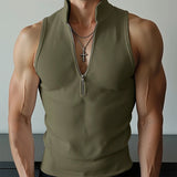 AIDASE  -  Men Tank Tops Solid Color Sleeveless Stand Collar Zipper Male Vests Summer Streetwear 2025 Fashion Casual Men Clothing