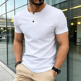 AIDASE  -  Men's Henley Shirt Short Sleeve Casual Solid Color Button Detail Breathable Summer Tee aidase-shop