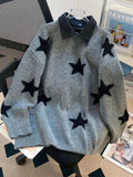 AIDASE  -  American Red Star Print Y2K Sweaters Women Patchwork Knitted Jumpers Tops Loose Female Design Turn Down Collar Pullovers Tops aidase-shop