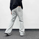 Aidase American Streetwear Gray Flared Sweatpant Men Double Knee Patch Micro Flare Overalls Harajuku Casual Patchwork Sweat Pants Black aidase-shop