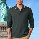 AIDASE  -  Men's Long Sleeve Polo Shirt Casual Contrast Collar Breathable Business Golf Polo Top aidase-shop