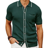 Aidase Men's Clothing Luxury Knitted Polo Shirt Casual Striped Button Down Solid Color Short Sleeve T-Shirt for Men Breathable M-3XL aidase-shop