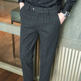 AIDASE  -  Men's Black Textured Trousers, Fashionable Slim-fit Formal Trousers, Adjustable Waist Casual Trousers, Asian Fit aidase-shop