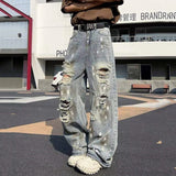 AIDASE  -  High Street Men's Ripped Jeans Hip-Hop Personality Straight Wide-Leg Denim Pants Trend Niche Handsome Menswear 21E6345