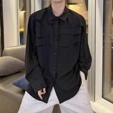 AIDASE  -  Fashionable Men's Shirt Niche Layered Pleated Design Loose Long Sleeve Lapel Solid Color Single Breasted Men Tops aidase-shop