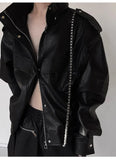Autumn Winter Oversized Cool Waterproof Windproof Black Pu Leather Jacket Men Zip Up Luxury Designer Clothes aidase-shop