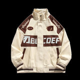 American Vintage Racing Jacket Men Cycling Lapel Jacket Women BF Letter Varsity Coat Oversize High Street Vibe Baseball Uniform aidase-shop