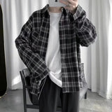 AIDASE  -  Casual Loose Plaid Long Sleeve Shirt Unisex Spring Autumn Fashion Outerwear Classic Grid Pattern Male Female Style Clothing aidase-shop