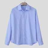 AIDASE  -  Men Striped Shirt Lapel Long Sleeve Button Loose Casual Men Clothing Streetwear Korean Style Fashion Shirts Tops S-5XL aidase-shop