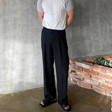 AIDASE  -  Autumn Outdoor Fashion Solid Color Draped Trousers For Mens New Casual Pleated Trousers Vintage Men's Loose Straight Suit Pants aidase-shop