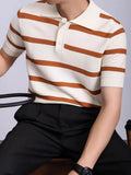 AIDASE  -  Stylish Striped Knitted Polo Shirt Men Vintage Buttoned Lapel Jumpers Summer Stylish Mens Short Sleeve Slim Polos Knitting Tops aidase-shop