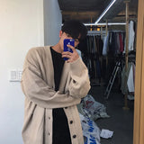 Aidase Man Clothes V Neck Solid Color Black Knitted Sweaters for Men Plain Cardigan Jacket Coat  Wool Japanese Harajuku Fashion A aidase-shop